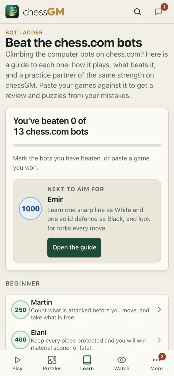 The chess.com bots ladder