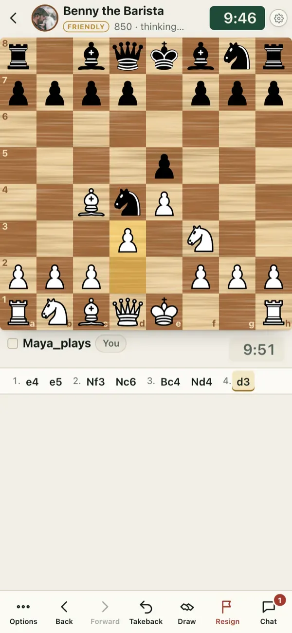 A live game against a bot