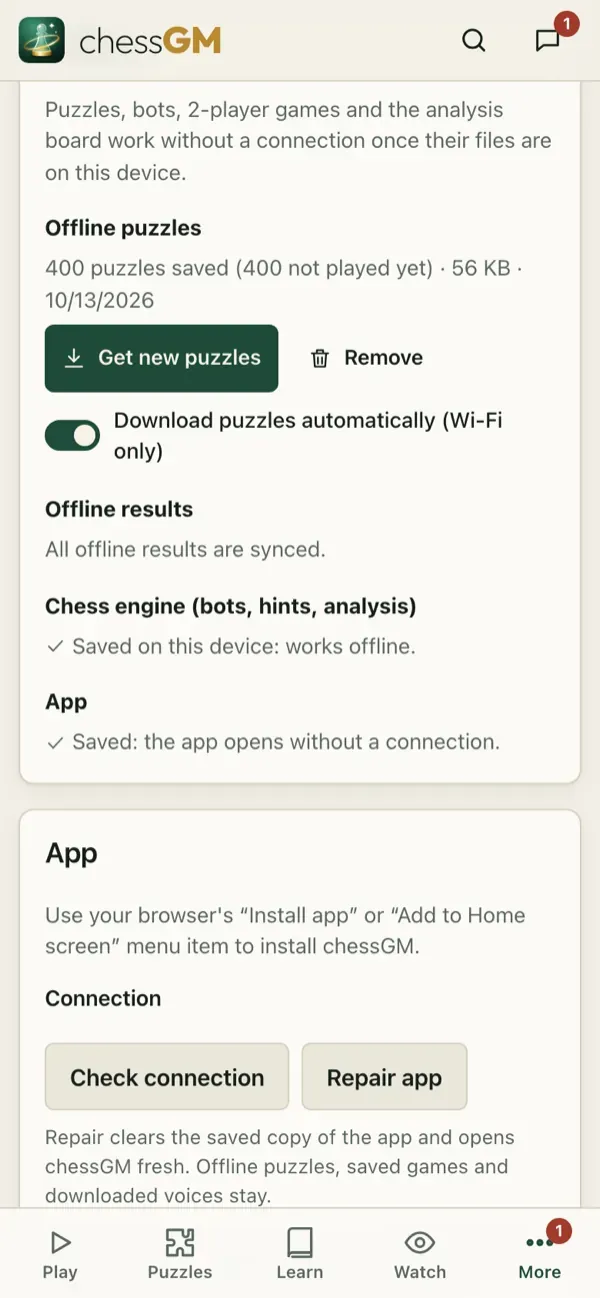 Offline settings