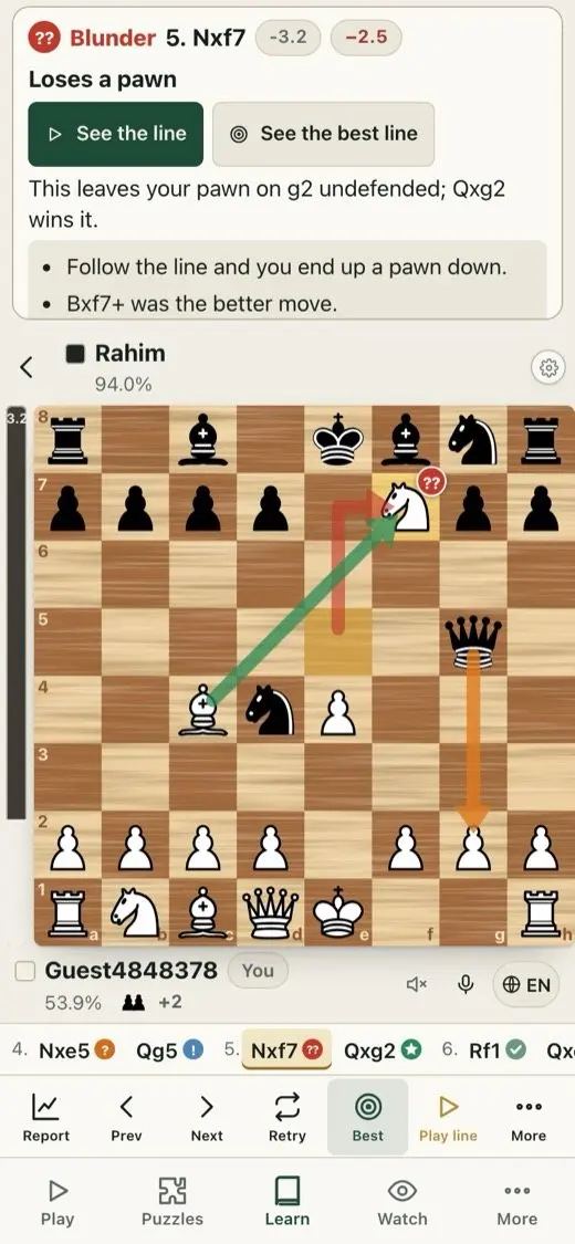 Blunder arrows and “See the line”