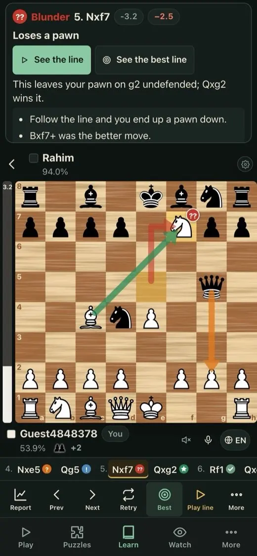 The review in dark mode